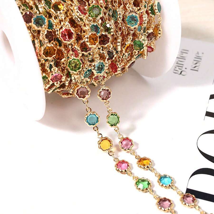 New Micro Inlay Cầu vồng đầy màu sắc pha lê hình bông hoa bằng đồng làm bằng tay cho dây chuyền tự làm/vòng tay/vòng chân/dây chuyền mắt kính/bông tai trang trí làm cho Dainty KC Gold nhiều màu Birthstones Dây chuyền trang trí cho phụ kiện trang sức tự làm - hình bông hoa - Xem 1