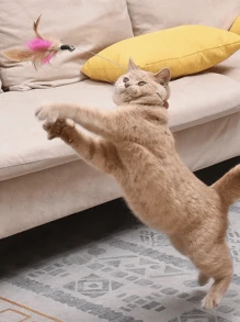 Cat Teaser Wand Toy, Automatic Feather Spinning Headgear For Cats To Self-Play Helps Release Energy - Pink - View 4