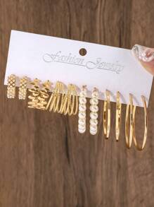 6 Pairs Set Of Tiny Golden Circle Design Hoop Earrings Zinc Alloy JewelryElegant Leisure Style For Women Summer Daily Earrings - Gold - View 15