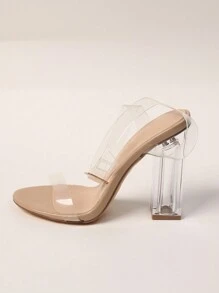 Sexy And Fashionable Ladies' New Summer Transparent Crystal High Heels Peep Toe Ankle Strap Sandals, Chunky Clear Heel