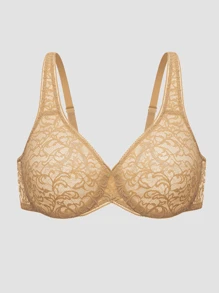 Women's Sexy Lace Bra Sheer Bras Underwire Added Support - Apricot - View 8