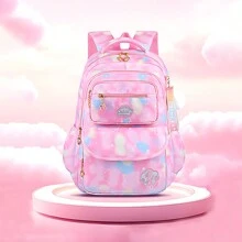 1pc Dreamy Girl Backpack, School Bag, Casual Durable Lightweight Travel Bag, With White Plush Keychain, Reflective Design, For Teenage Girls, School And Travel - Pink - View 11