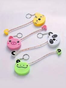 1 pieza Cinta métrica de dibujos animados 0-150 cm / 0-60 pulgadas Mini cinta métrica retráctil automática portátil linda con llavero con forma de animal, diseño con Body de panda / rana / cerdo / tigre para medición corporal
