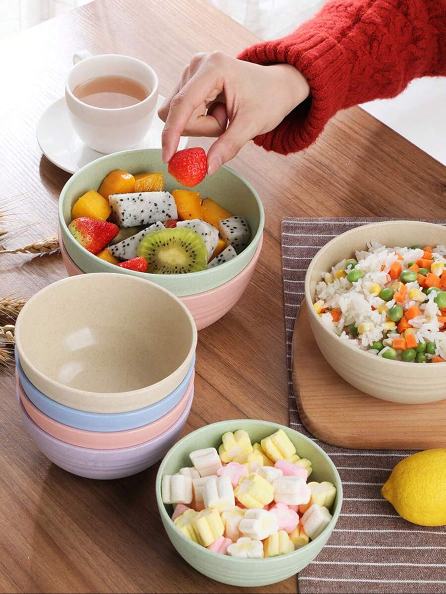 2 Chiếc/4/6 Màu Sắc Ngẫu Nhiên Rơm Lúa Mì Sáng Tạo Hộ Gia Đình Bát Cơm, Chống Vỡ, Bát Ăn Súp Cách Nhiệt