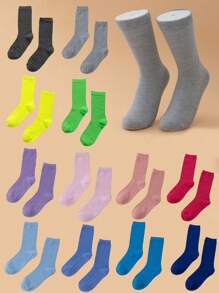 1pair Solid Color Mid-Calf Socks Suitable For Everyday Wear