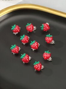 10个草莓水果装饰发圈，适合日常佩戴，情人节发夹，爪夹，发卡，发饰，发卡，学生用品，发饰，头部饰品，发夹 - 紅色 - 查看 2