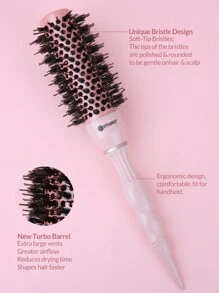 1pc Salon Ceramic Ionic Hair Brush With Nano Technology, Aluminum Barrel, Nylon Pins, Boar Bristles, Ergonomic Handle