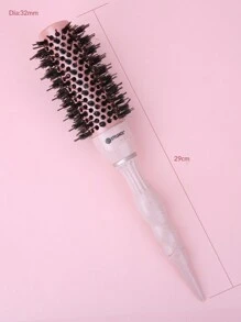 1pc Salon Ceramic Ionic Hair Brush With Nano Technology, Aluminum Barrel, Nylon Pins, Boar Bristles, Ergonomic Handle