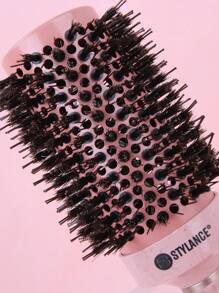 1pc Salon Ceramic Ionic Hair Brush With Nano Technology, Aluminum Barrel, Nylon Pins, Boar Bristles, Ergonomic Handle