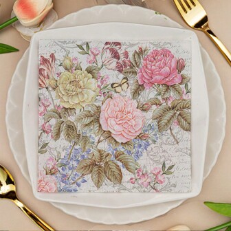 20pcs Vintage Rose Printed Paper Napkins, Elegant Rose Pattern, Convenient Disposable Napkins For Indoor/Outdoor Dining, Camping, Party, And Table Decoration, Perfect For Creating Vintage And Elegant Ambiance In Daily Life Occasions. , Festival, Party , For Christmas Party