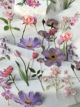 1包/40片新鮮花卉和植物裝飾貼紙，供DIY手工創作和剪貼