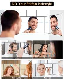 JUSRON 3 Way Mirror For Self Hair Cutting 360 Viewing Angle Self Hair Cutting Mirror, Clear Anti-Fog HD Glass Without Led - Black - View 5