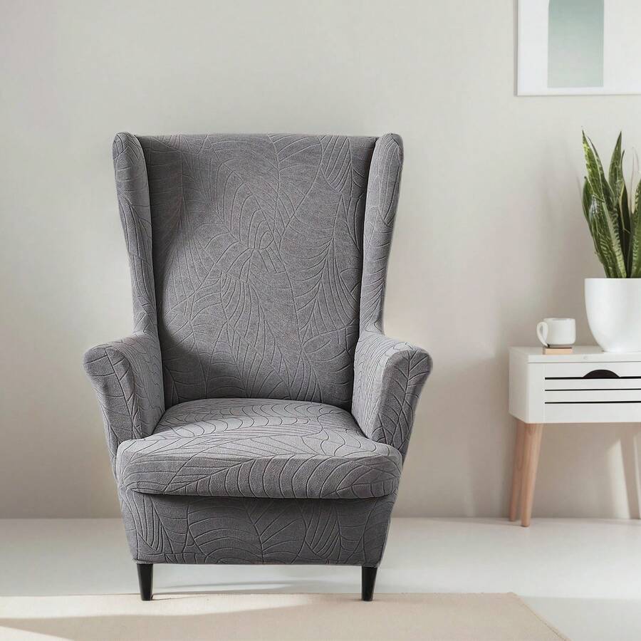 Funda para sillón orejero de 2 piezas, funda protectora para sillón orejero de jacquard - Gris Oscuro - Ver 1