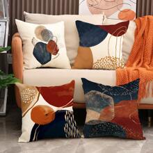 1 Stück/4 Stücke Orange Geometrisch marokkanisches bedrucktes Leinen Kissenbezug, Kissenbezug, Raumdekoration, Schlafzimmerdekoration, Sofa-Dekoration, 18x18 Zoll (Kern des Kissens nicht eingeschlossen) - Verschiedenfarbig - Übersicht 14