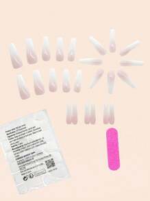 Bộ 24 miếng dán móng tay hình quan tài sang trọng, nâng cấp bộ móng của bạn ngay lập tức. Bộ móng giả kiểu Pháp màu hồng ombre tối giản, bao gồm 1 tờ giấy dán và 1 dũa móng mini, phù hợp cho phụ nữ và các bạn gái sử dụng hàng ngày và đi làm. Móng giả dạng gel thạch màu ngẫu nhiên. Dụng cụ làm móng - Màu Hồng baby - Xem 2