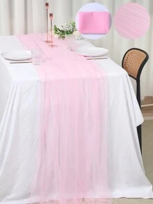 1入組1.6*3米長粉色純色薄紗簾，多用途派對背景線，家居裝飾，生日婚禮派對房間背景裝飾用品，63*118英寸薄紗餐桌布，場景裝飾攝影道具紗線 - 粉色 - 查看 3