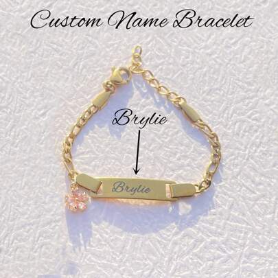 Customized Stainless Steel Name Cute Pink Cubic Zirconia Flower Personalized Bracelet For Children & Women, Birthday Gift Sunflowers Stylish, Fall Fashion, Colorful, Casual, 2000s Fashion, Cuties Custom, Personalized, Unique Ideal Gifts For Her Girlfriend, Mom, Family, Friends, Daughter, Grandparents For Anniversaries, For Valentine's Day, For Mother's Day, For Weddings, For Daily Wear Valentines, High School Senior High School Students, College Students, University Students, Freshman, Sophomore, Underclassmen,Customized Fashion Engraved Bracelets,Look Glamour