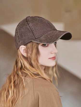 1pc Coffee Color Vintage Distressed Grey Baseball Cap Unisex Fashionable Casual Sun Hat Heavy Duty Washed Baseball Cap