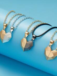 1 对磁性情侣项链，2 条磁力吸引条，带可调节绳子，心形吊坠锁骨链，黑白混色，情侣关节磁性心形项链，带许愿石，情人节礼物 - 愛心 - 查看 6