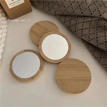 1/10 Stück, tragbarer Holzspiegel für Reisen und unterwegs - kompakter runder Spiegel für handliche Schönheitsretuschen - braun - Übersicht 3