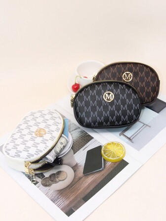 กระเป๋าสตางค์กุญแจ ขนาดเล็ก พิมพ์ตัวอักษร มีซิปคู่ แฟชั่น