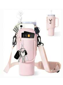 1 pieza Portador de botella de agua de neopreno de 40 onzas con funda para taza, correa ajustable para el hombro y bolsa portadora de botella de agua