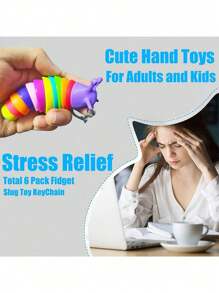 1 件可拆卸彩色蛇虫毛毛虫蜗牛玩具，有趣的缓解压力的益智玩具，圣诞礼物，颜色随机（小号 14 厘米，钥匙扣 8 厘米，大号 19 厘米） - 彩色 - 查看 11