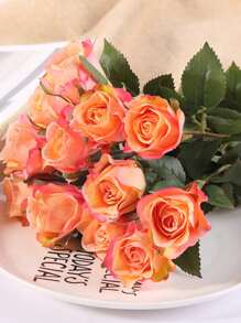 16Pcs Artificial Roses Flowers, Realistic Blossom Roses, Silk Rose, 17.71inch Single Fake Flower Long Stem Bouquets For Home Wedding Party Decoration Outdoor Decor - 橘色 - 查看 3