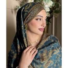 1pc Abaya Accessories Arabic Multi-Color Classic Vintage Four Season All-Match Jacquard Casual Paisley Jacquard Bohemian Style Long Tassel Scarf Wrap Pashmina Shawl, Suitable For Daily, Festival, Travel And Photography - Dark Green - View 6