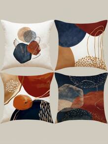 1 Stück/4 Stücke Orange Geometrisch marokkanisches bedrucktes Leinen Kissenbezug, Kissenbezug, Raumdekoration, Schlafzimmerdekoration, Sofa-Dekoration, 18x18 Zoll (Kern des Kissens nicht eingeschlossen) - Verschiedenfarbig - Übersicht 3