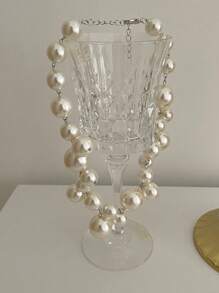 1pc French Exaggerated Vintage Pearl Necklace, Grape Shaped Design, Faux Pearl Material, Collarbone Decor, Lightweight Luxury Style - Bunch Of Grapes - View 3