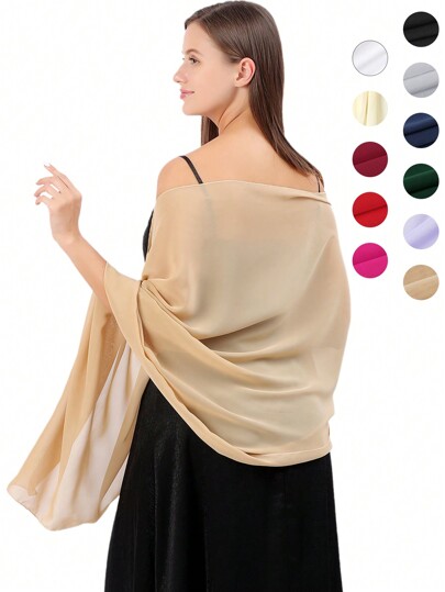 1 件时尚柔软雪纺围巾披肩和披肩适合晚礼服、婚礼披肩、新娘围巾、女士 Pashmina 黑色披肩