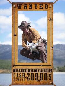 1pc Western Celebration Photo Frame Banner - Country Cowboy/Cowgirl Theme, High-Quality Polyester, Perfect For Hosting Unforgettable Parties - Brown - View 4