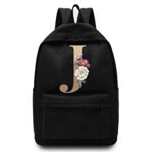 Lightweight,Portable Gold Letter Flower Printing Unisex Shoulder Backpack Outdoor Sport Bag Large Capacity Travel Hiking Rucksack Canvas Bags Casual School Bag Backpacks Laptop Organizer Zipper For Men Women Teenager Student School Backpack For College Students Perfect For College,Business, Work, Commute,Outdoors, Hiking, Travel, Climbing, Stadium, Sports, Outings ,Back To School - Black - View 13