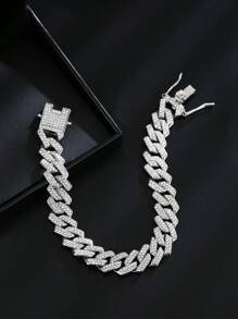 Hip Hop Shiny Link Chain Bracelets Women Men Gold Color Rhinestone Iced Out Chain Bracelets Punk Wristband Jewelry Gift - Silver - View 4