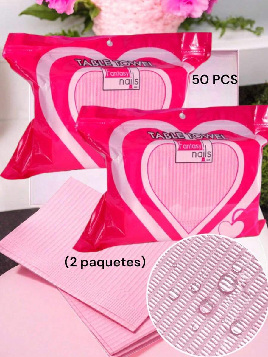 Fantasy Nails Table towel Toallas de mesa para Decoracion de uñas, 3 Capas, impermeable, desechable, Tapete plegable para mesa de uñas - Rosa - Ver 1