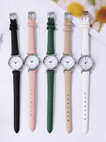 1入時尚簡約女士手表，休閑日常復古時尚皮革帶石英表，新配件 - 彩色 - 查看 9