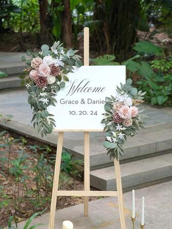 Lingqing Decoration 2 件式经典花卉花环 - 人造白色花卉装饰，带塑料绿植，适用于婚礼拱门、招待会和家居 - 适用于复活节、感恩节、情人节、情人节、礼物