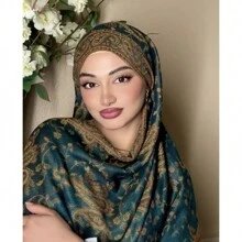 1pc Abaya Accessories Arabic Multi-Color Classic Vintage Four Season All-Match Jacquard Casual Paisley Jacquard Bohemian Style Long Tassel Scarf Wrap Pashmina Shawl, Suitable For Daily, Festival, Travel And Photography - Dark Green - View 7