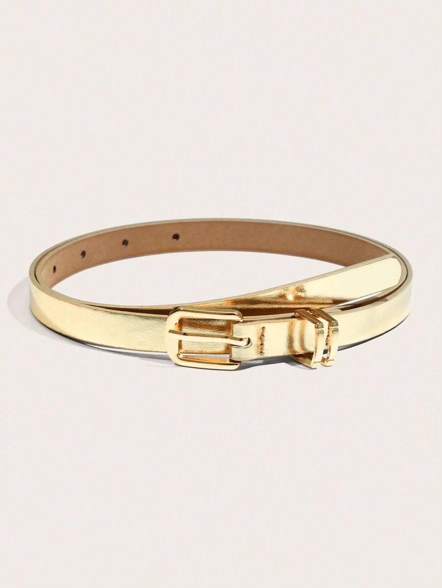 1pc Basic Metal Buckle Thin Lady Belt, Suitable For Pairing With Pants Summer, School Fall, Autumn, Halloween - Gold - View 1