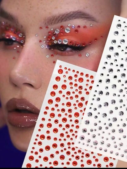 Party Joy 2pcs/Set Rhinestone Face Gems Stickers, Round 3D Faux Jewel Eye Makeup Decor For DIY, Costume Party, Wedding, Festival