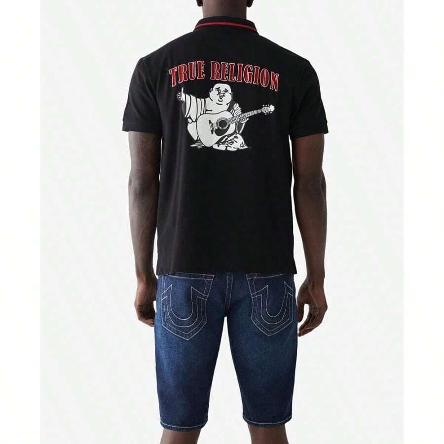 True Religion 男式常规款短袖 JV7 Polo 衫 - 烏黑 - 查看 1