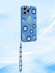 1pc Blue TPU Eye Pattern Shockproof Phone Case And 1pc Blue Eye Lanyard Strap Compatible With IPhone/Matching Phone Cases/Phone Cases With Lanyard/Wrist Strap Phone Cases/Fun Phone Cases/Android Phones/OPPO/Fits 17 PRO MAX/ 16 PRO MAX/ A52 4G/ A31 4G/ A23/Redmi Note 11 Pro 4G/Redmi Note 12 4G/OPPO A54/ A14/ A54