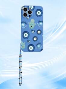 1pc Blue TPU Eye Pattern Shockproof Phone Case And 1pc Blue Eye Lanyard Strap Compatible With IPhone/Matching Phone Cases/Phone Cases With Lanyard/Wrist Strap Phone Cases/Fun Phone Cases/Android Phones/OPPO/Fits 17 PRO MAX/ 16 PRO MAX/ A52 4G/ A31 4G/ A23/Redmi Note 11 Pro 4G/Redmi Note 12 4G/OPPO A54/ A14/ A54