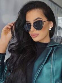 Mirror Fashion Glasses For Women Rave Festival Cat Eye Mirrored Aviator Eyewear Gold Silver Black Metal Frame Purple Reflective Lenses Beach Accessories For Women Glasses Shades - Multicolor - View 14