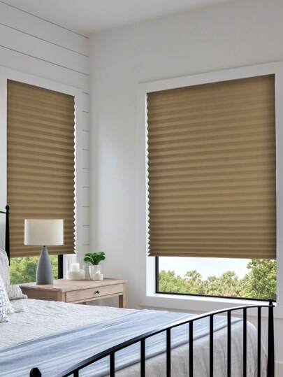 1入組純色不需工具褶皺布簾，具有兩個夾子，可過濾光線的紙褶簾，帶膠粘貼，無需鑽孔自粘百葉窗，易於切割和安裝，適用於臥室、客廳、辦公室、浴室的易褶簾