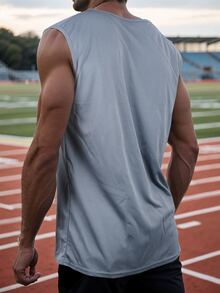 Boyfriend Style Men's Green Sports Tank Top, Sleeveless And Breathable, Ideal For Summer - Grey - View 3