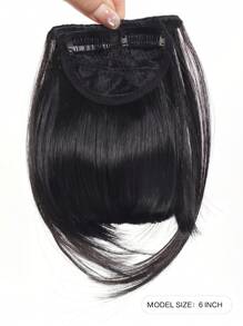 Franja Preta para Mulheres Estilo Clipe Franja de Ar Sintética Preta Reta Franja Invisível Extensão de Cabelo Clipe Feminino Branco Preto Cosplay Franja Uso em Halloween - Preto - Visão 3
