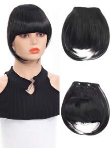 Franja Preta para Mulheres Estilo Clipe Franja de Ar Sintética Preta Reta Franja Invisível Extensão de Cabelo Clipe Feminino Branco Preto Cosplay Franja Uso em Halloween - Preto - Visão 6
