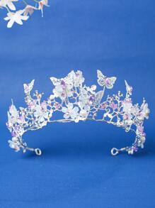 1pc Multicolor Butterfly & Flower Rhinestone Alloy Baroque Crown, European And American Style For Performance, Banquet, Party Travel Accessories - Multicolor - View 6